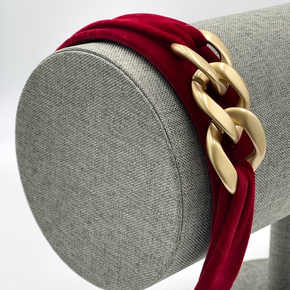 Accessories - New Red Handmade Velvet Gold Chain Elegant Glamorous comfy bendable Headband